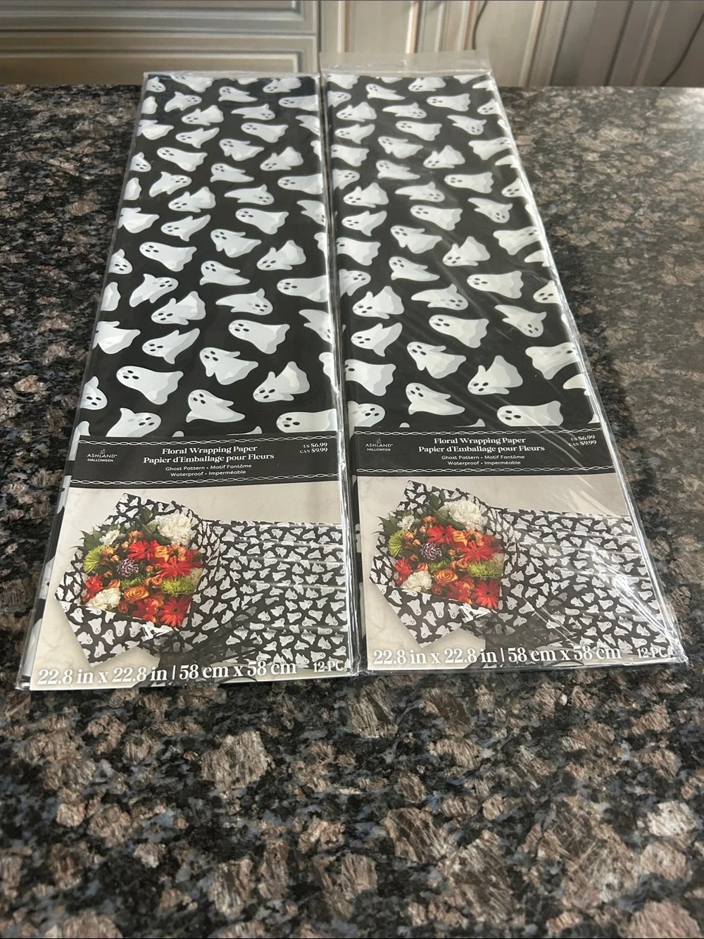 ASHLAND FLORAL GHOST PATTERN WRAPPING PAPER LOT OF 2 NWT